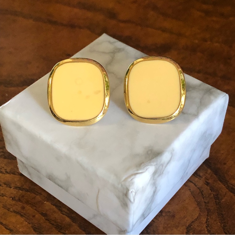 Vintage cream enamel gold plated square earrings